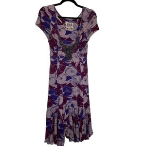 Vintage Free People‎ Floral Purple Short Sleeved Dress Size XS